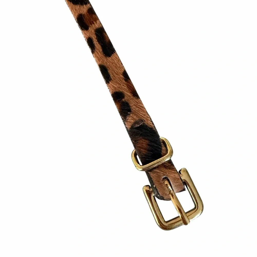 J. Crew Leopard Print Calf Hair Skinny Belt Size Medium - Picture 2 of 8